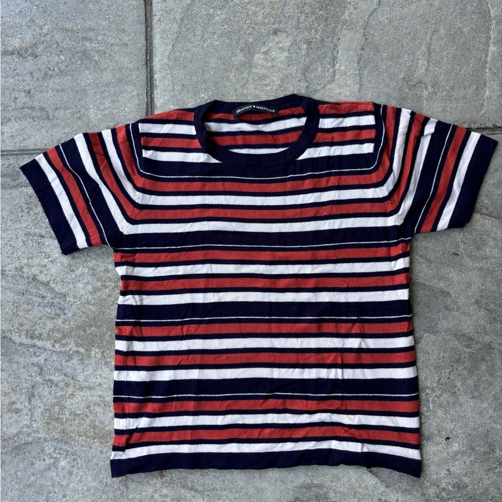 Brandy Melville Striped Tee - Navy, Red, and White